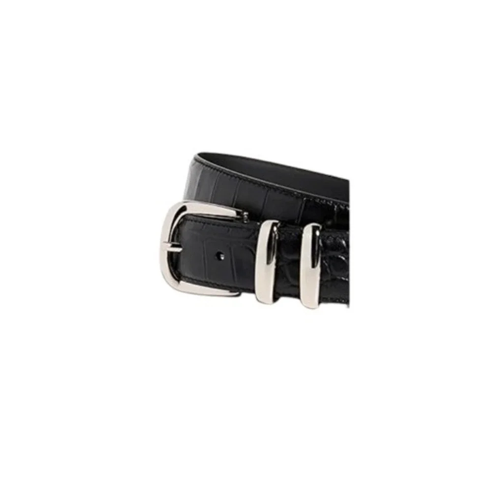 Favorite Daughter Women's The Jordan Croc Embossed Belt Size L Black/Nickel